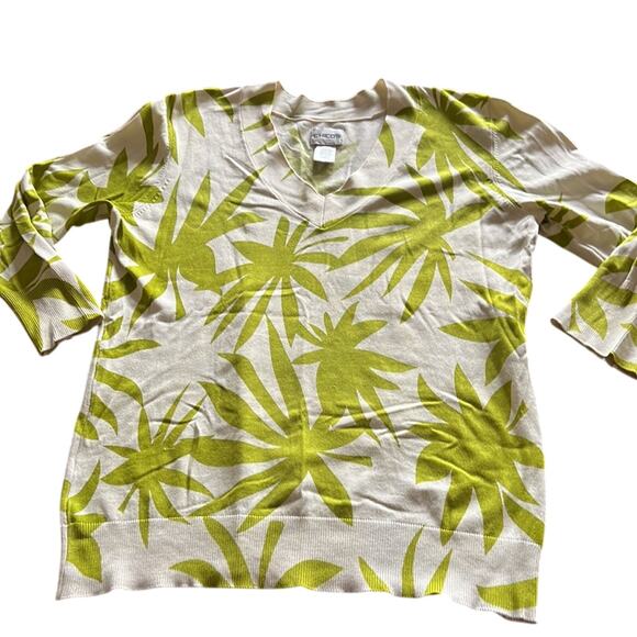 Chico’s 2 White and Green Leaf Print Silk Blend Sweater Woman Size 12 Pullover - Picture 4 of 8